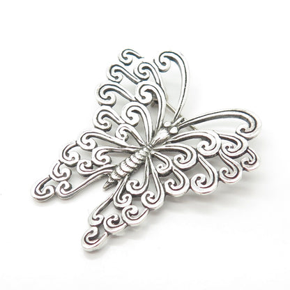 925 Sterling Silver Vintage Butterfly Ornate Pin Brooch