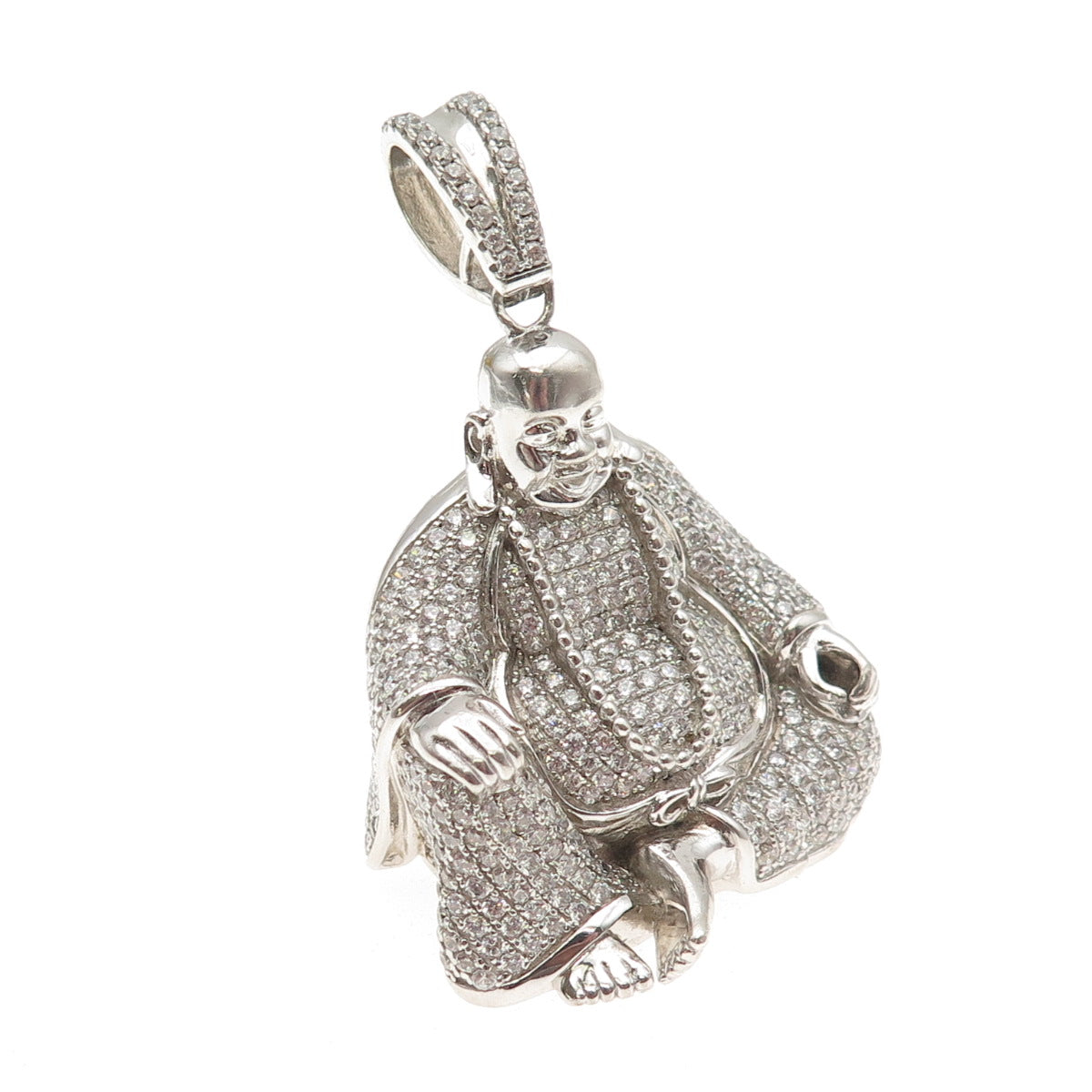925 Sterling Silver Round-Cut C Z Buddha Pendant