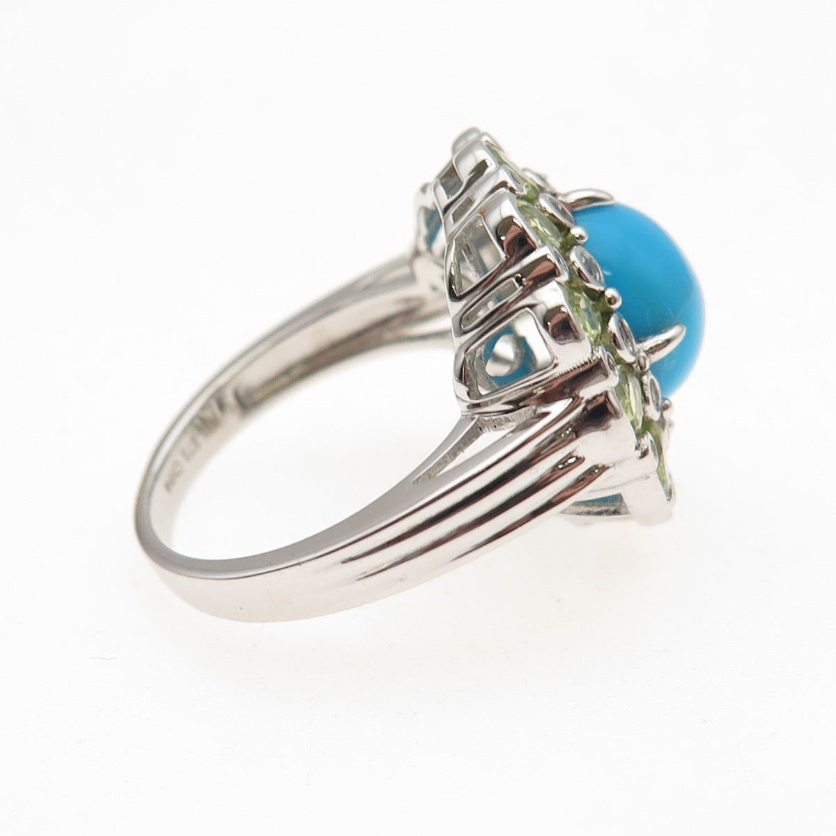 Chuck Clemency Sterling Silver Real Turquoise Peridot & White Topaz Ring Size 8