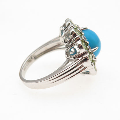 Chuck Clemency Sterling Silver Real Turquoise Peridot & White Topaz Ring Size 8