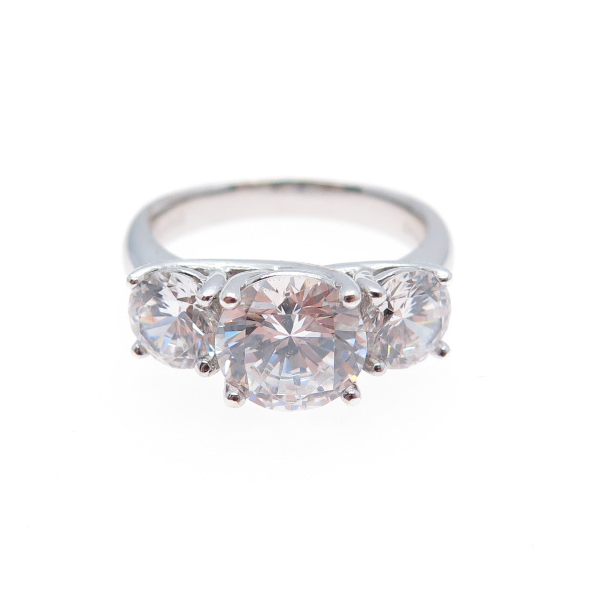 925 Sterling Silver Round-Cut C Z Engagement Ring Size 5.25