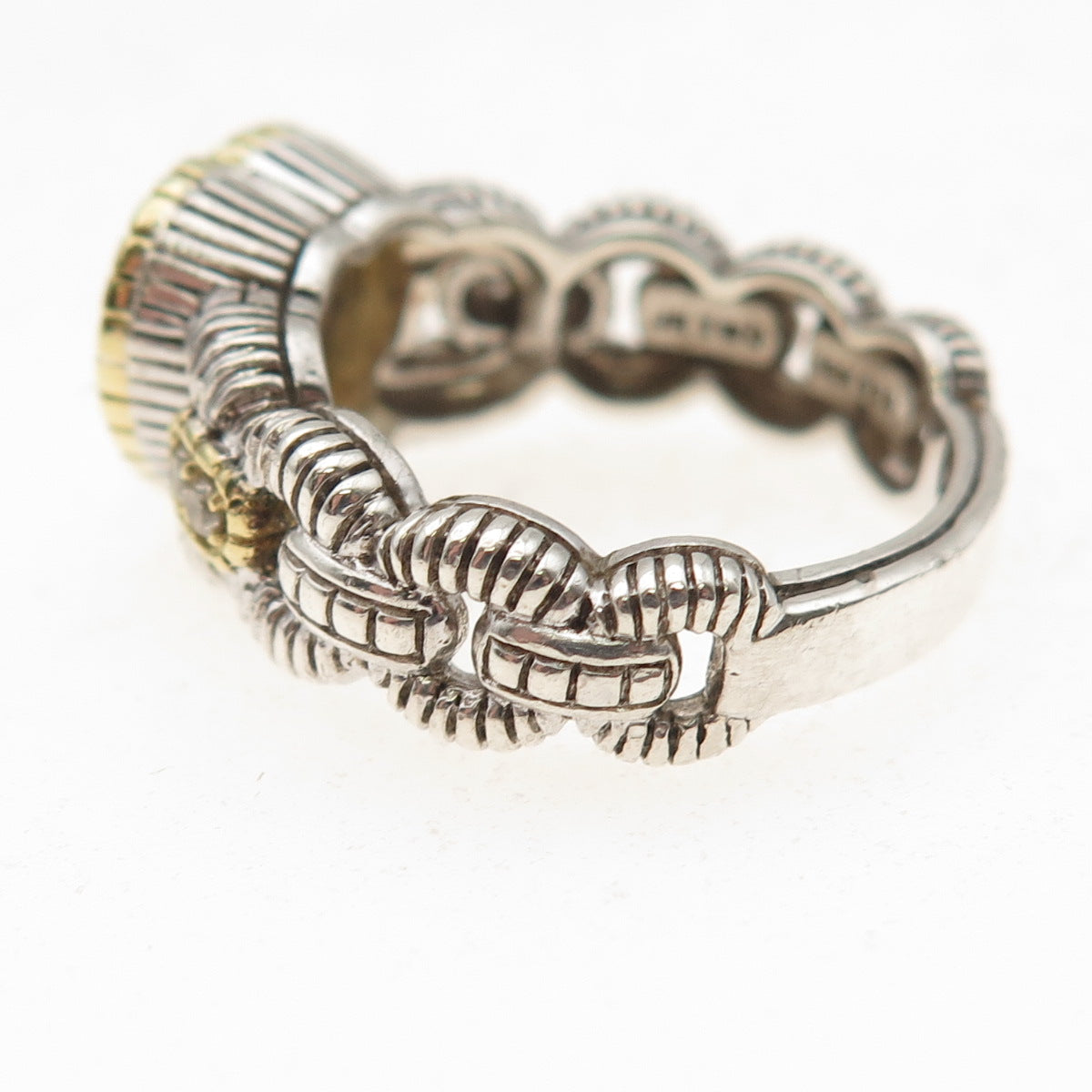 Judith Ripka Sterling Silver 18K Gold Real Diamond & Lemon Quartz Ring Size 7.5