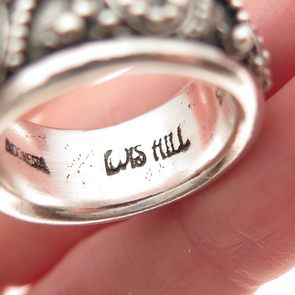 Lois Hill 925 Sterling Silver Vintage Granulated Scroll Band Ring Size 7.75