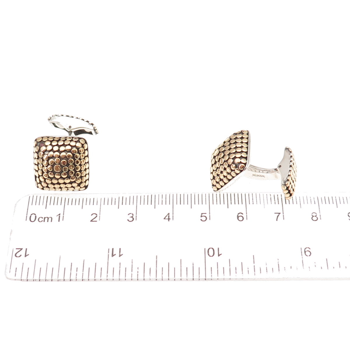 John Hardy 925 Sterling Silver 18K Gold Vintage Dotted Cufflinks (missing part)