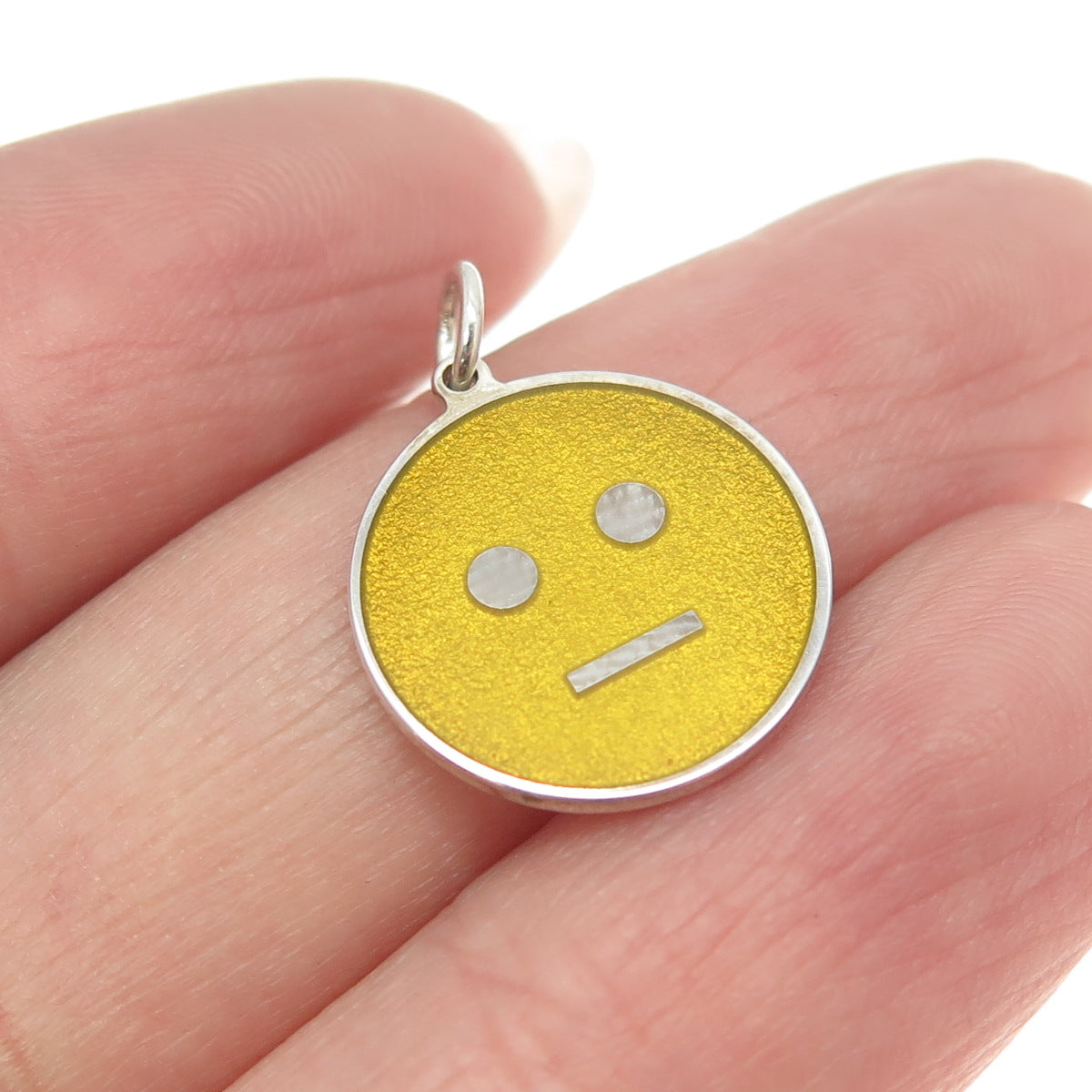 925 Sterling Silver Yellow Enamel Expressionless Face Emoji Minimalist Pendant