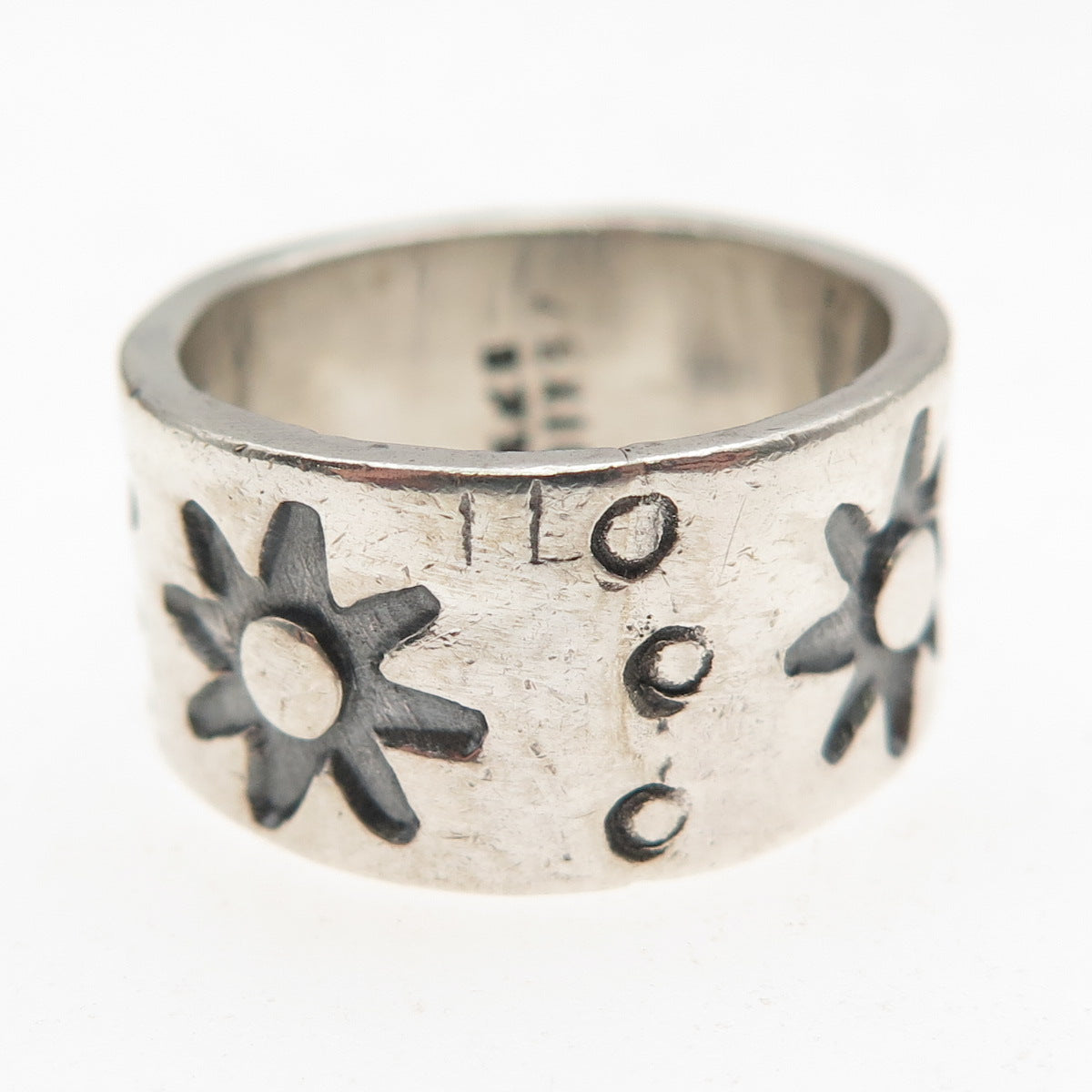 925 Sterling Silver Vintage Mexico Sun Oxidized Wide Band Ring Size 7