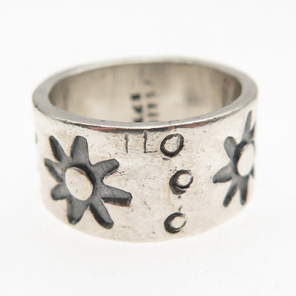 925 Sterling Silver Vintage Mexico Sun Oxidized Wide Band Ring Size 7