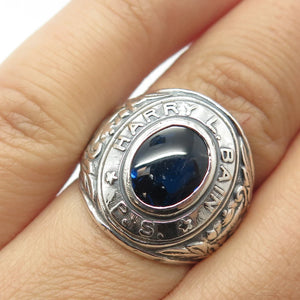 925 Sterling Silver Vintage 1959 Blue Glass "Harry L. Bain" School Ring Size 6