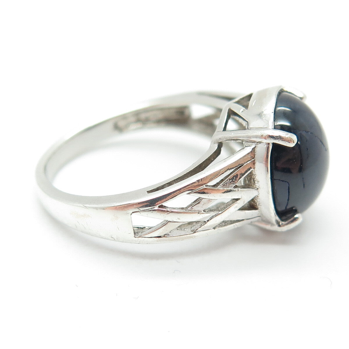 925 Sterling Silver Real Cabochon Sapphire Ring Size 6.75