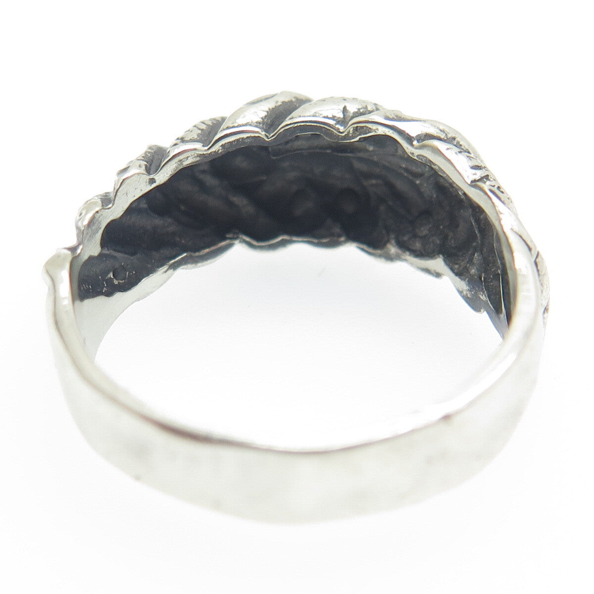 925 Sterling Silver Vintage Diamond-Cut Ribbed Dome Oxidized Ring Size 6.5
