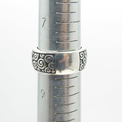 925 Sterling Silver Vintage Modernist Spiral Oxidized Band Ring Size 8.5