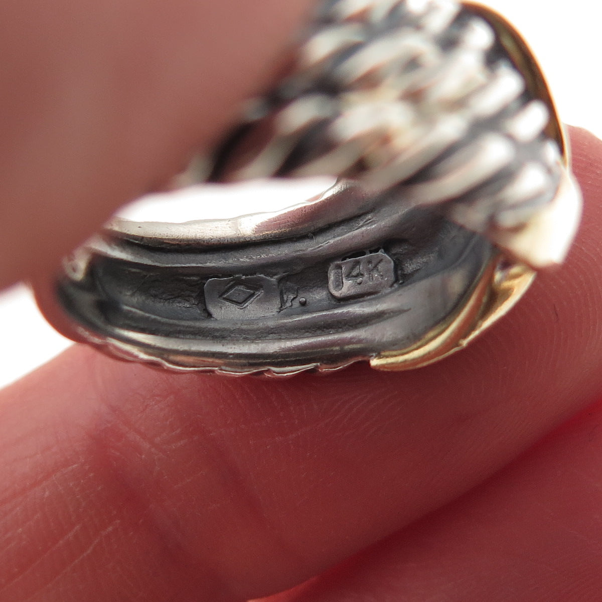David Yurman 925 Sterling Silver 14K Gold Vintage X-Shape Ring Size 6.25
