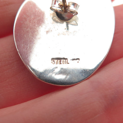 AF DESIGN 925 Sterling 14K Gold Posts Vintage Enamel Green Chalcedony Earrings