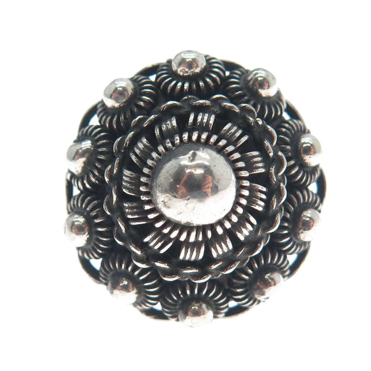 925 Sterling Silver Antique Germany Cannetille Oxidized Dome Ring Size 5.25