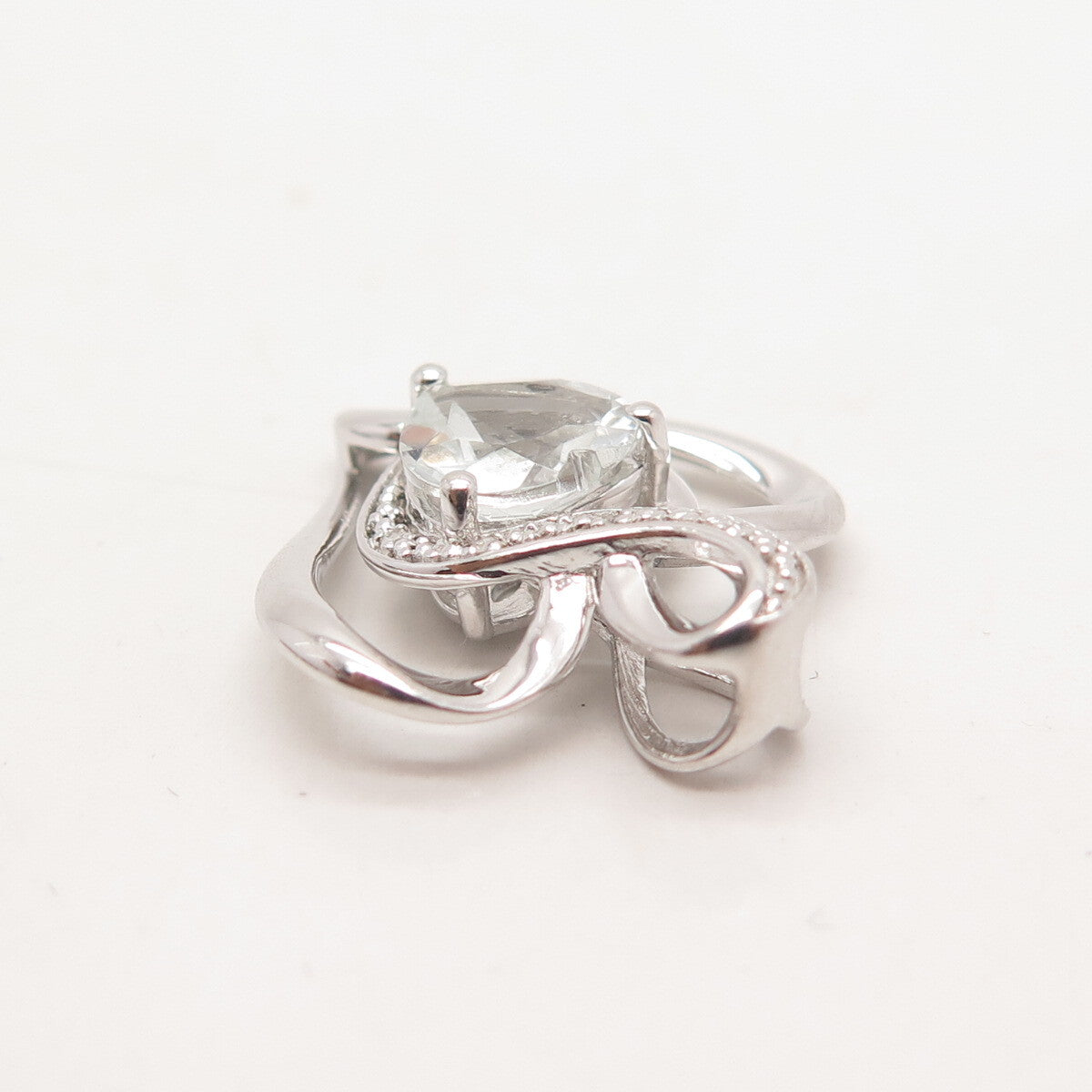 925 Sterling Silver RL Real Diamond Accent & Clear Quartz Heart Charm Pendant