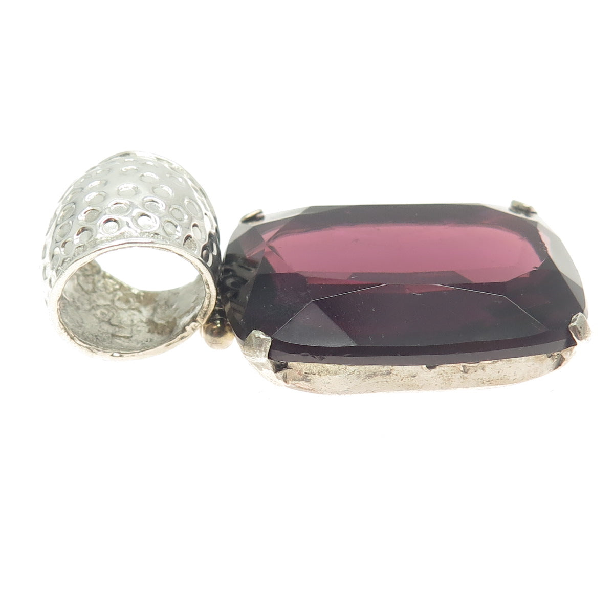 925 Sterling Silver Vintage Purple Glass Large Pendant