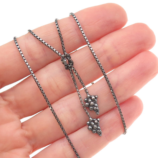 925 Sterling Silver Black Rhodium Vintage Italy Grape Box Chain Necklace 16"
