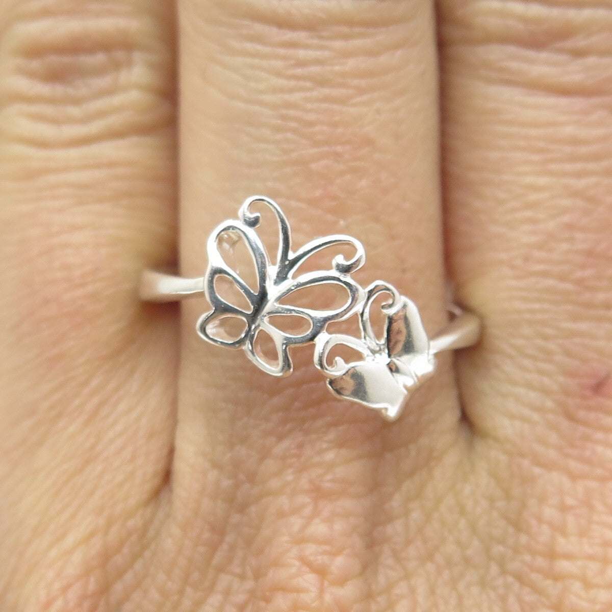 925 Sterling Silver Vintage Couple of Butterflies Ring Size 10.25