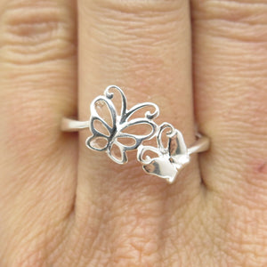 925 Sterling Silver Vintage Couple of Butterflies Ring Size 10.25