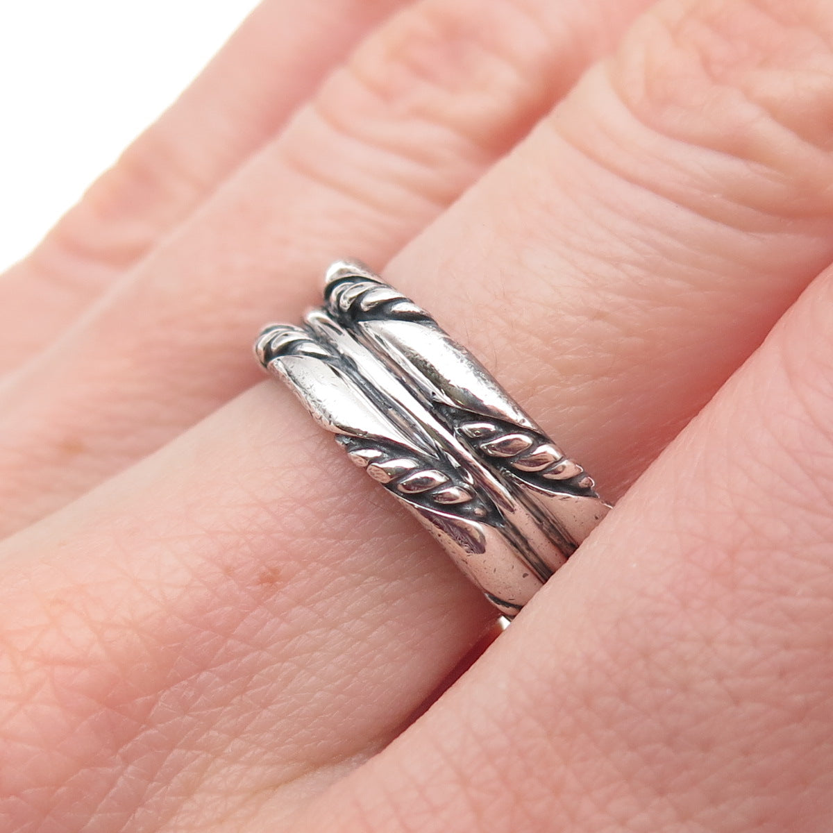 925 Sterling Silver Vintage Twisted Rope 2-Row Oxidized Band Ring Size 7