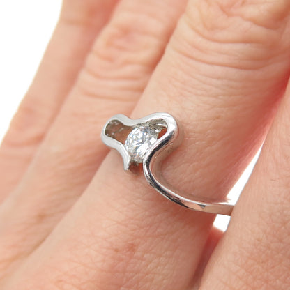 925 Sterling Silver Round-Cut C Z Modernist Heart Ring Size 8