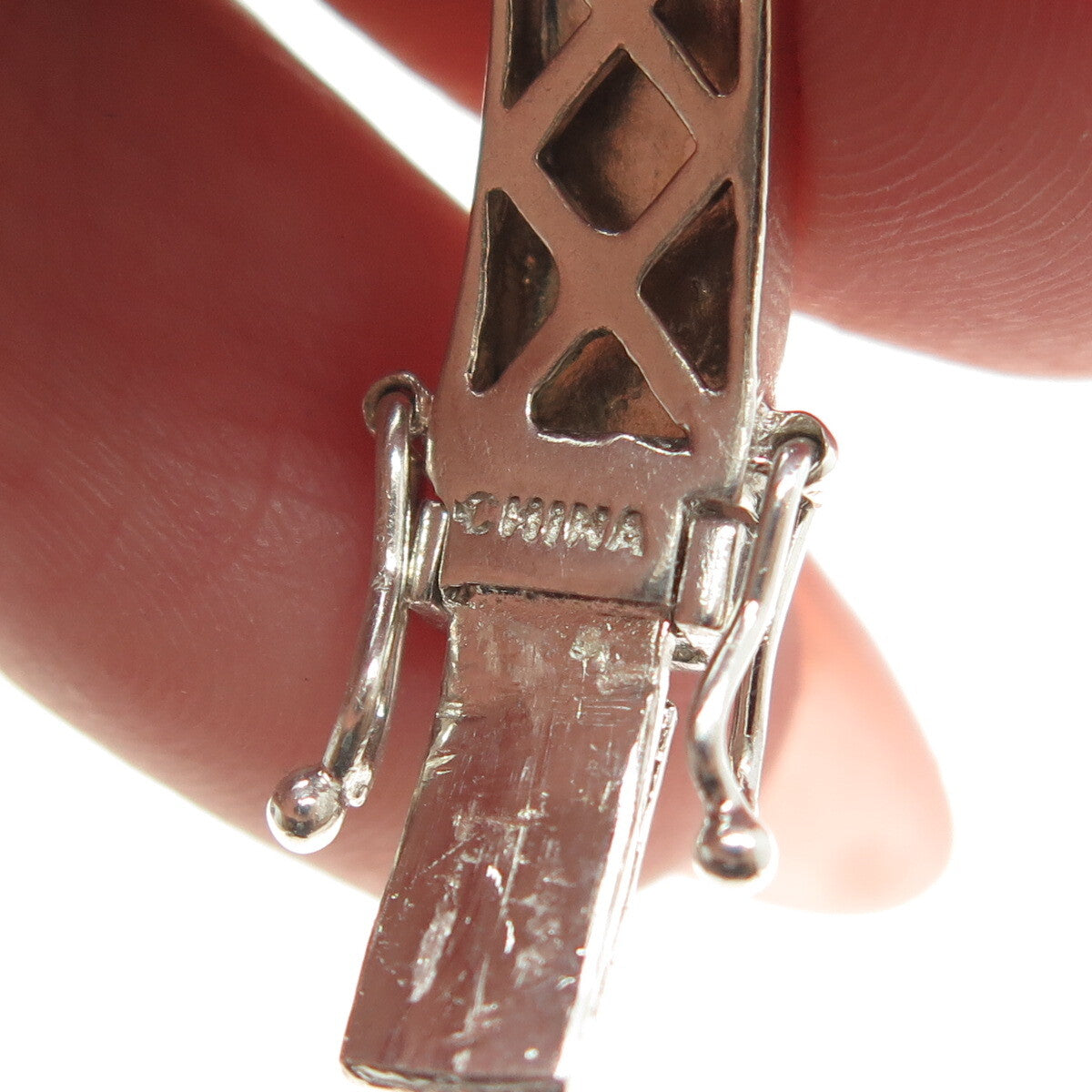 MY RED BIRD 925 Sterling Silver Real Round-Cut Diamond Bangle Bracelet 6.75"