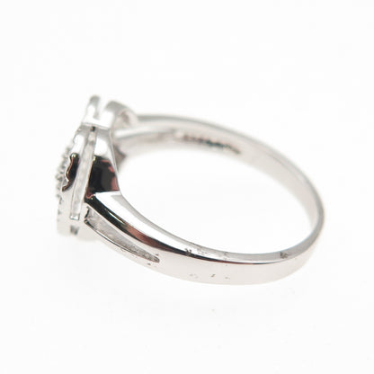 925 Sterling Silver Real Round-Cut Diamond Heart Ring Size 6