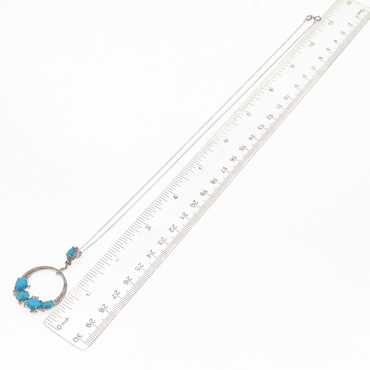 925 Sterling Silver Real Turquoise White Topaz Crescent Cable Chain Necklace 20"