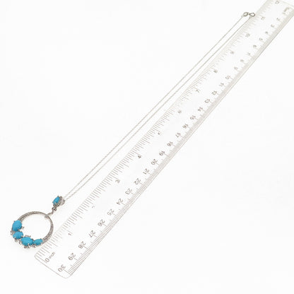 925 Sterling Silver Real Turquoise White Topaz Crescent Cable Chain Necklace 20"