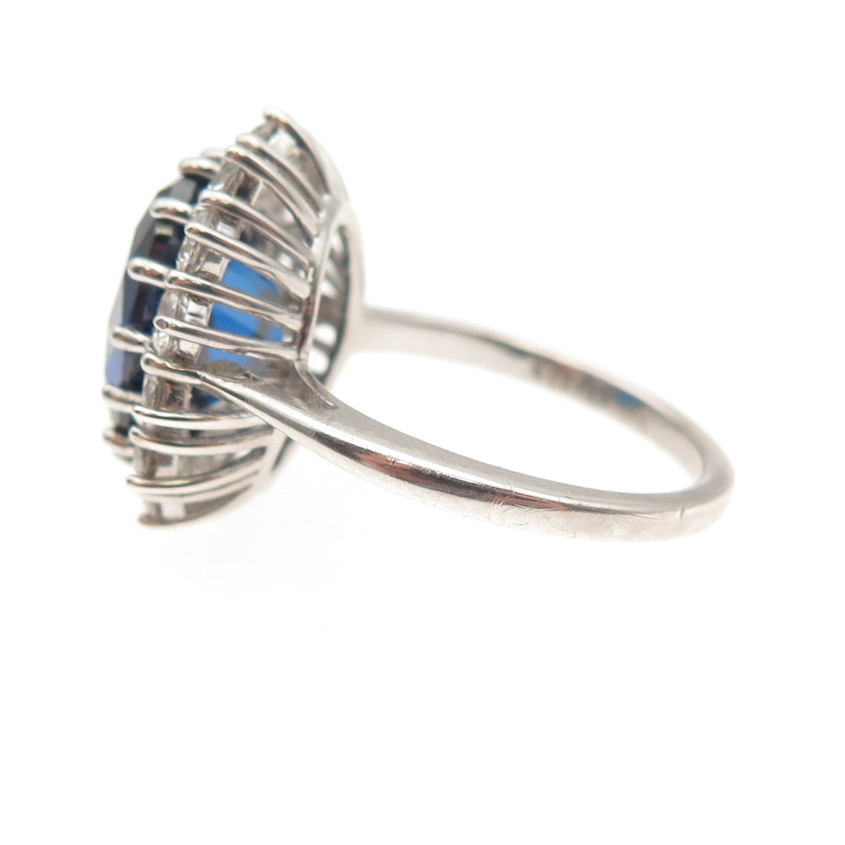 925 Sterling Silver Oval-Cut Blue & Round-Cut White C Z Ring Size 8.25