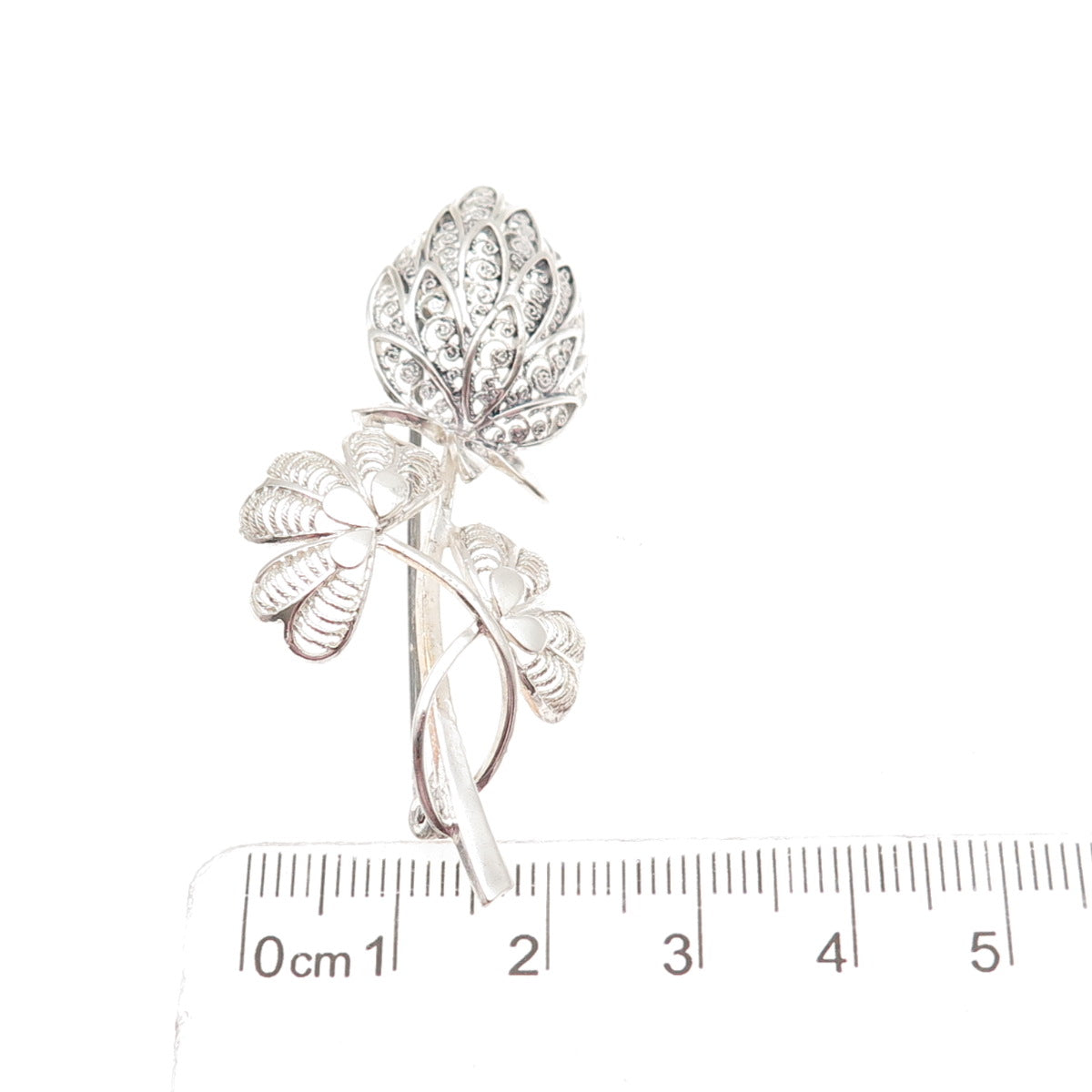 925 Sterling Silver Vintage Germany Floral Filigree Pin Brooch