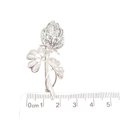 925 Sterling Silver Vintage Germany Floral Filigree Pin Brooch