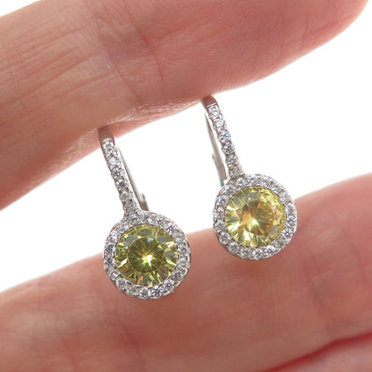 925 Sterling Silver White & Lemon Round-Cut Shaped C Z Earrings
