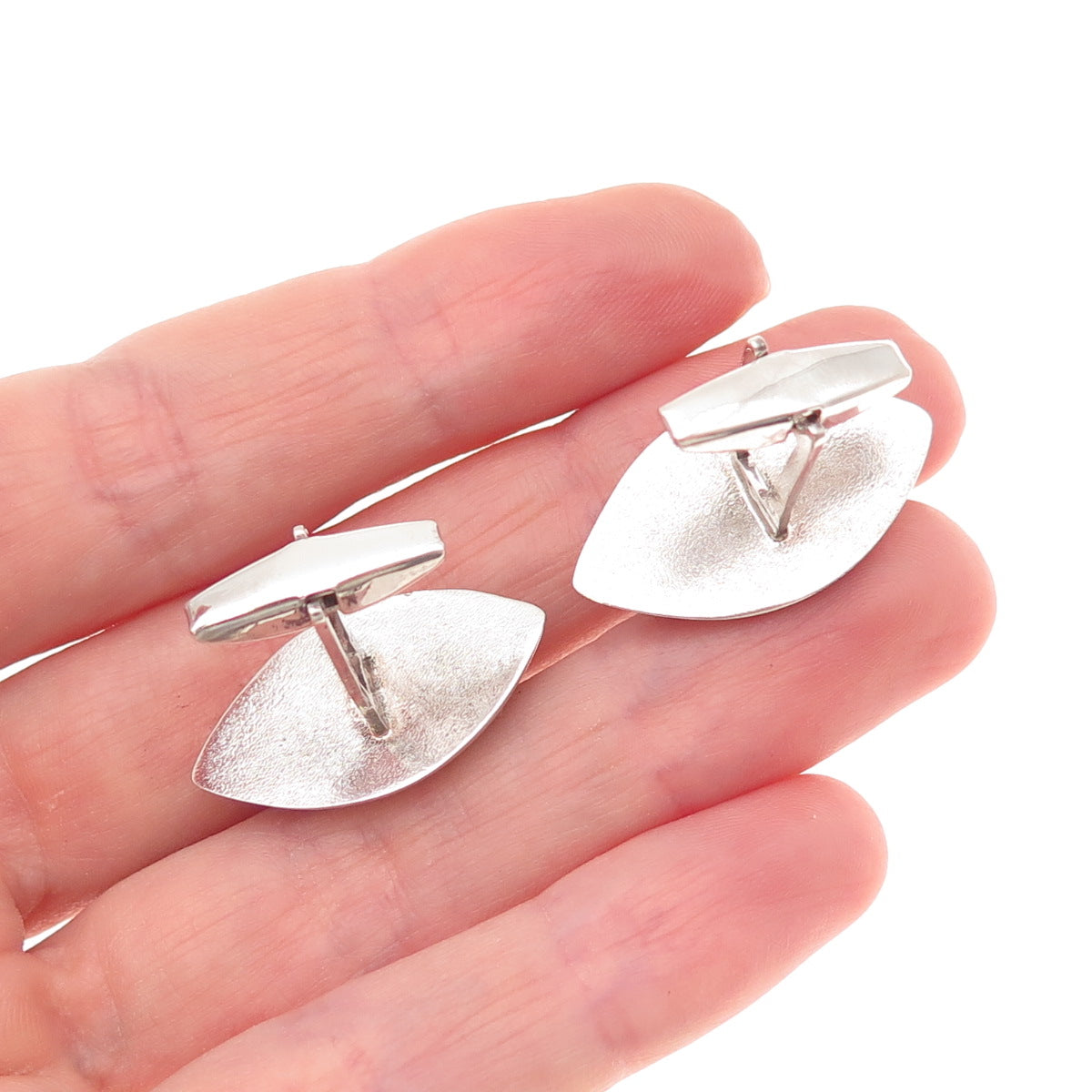925 Sterling Silver Vintage Poland Real Amber Modernist Cufflinks
