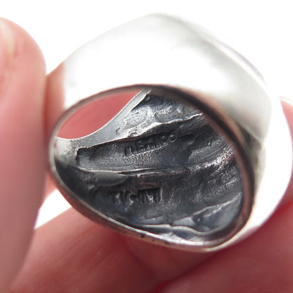 925 Sterling Silver Vintage Mexico Modernist Oxidized Statement Ring Size 6