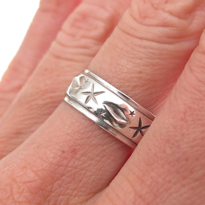 Uncas 925 Sterling Silver Antique Art Deco Celestial Oxidized Band Ring Size 8