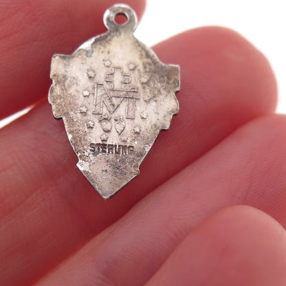 925 Sterling Silver Antique Art Deco St. Mary Miraculous Oxidized Charm Pendant
