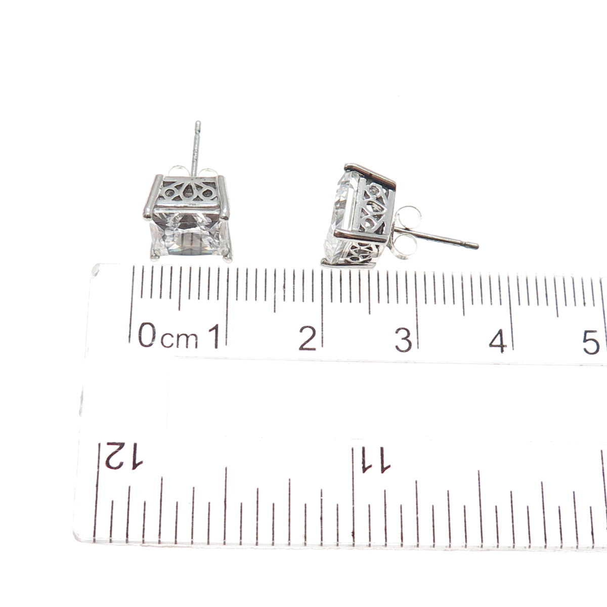 925 Sterling Silver Princess-Cut C Z Stud Earrings