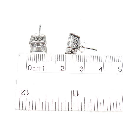 925 Sterling Silver Princess-Cut C Z Stud Earrings