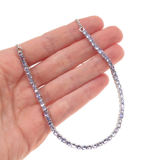 Chuck Clemency Sterling Silver Real Tanzanite Tennis & Curb Chain Necklace 18"