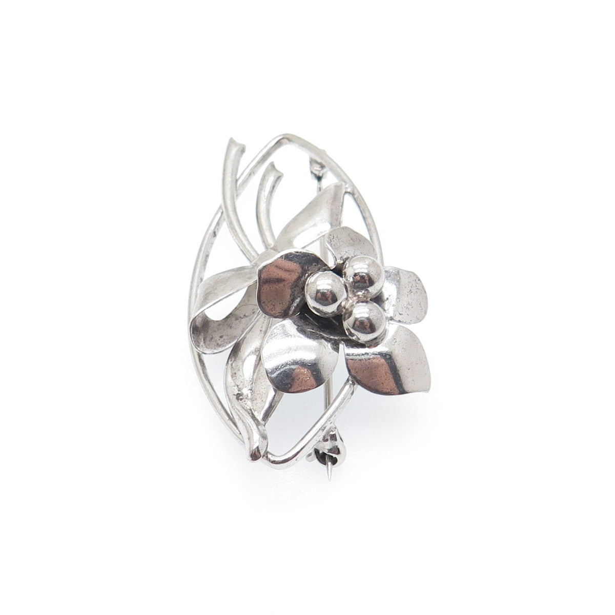 CARL ART 925 Sterling Silver Antique Art Deco Flower Oxidized Pin Brooch