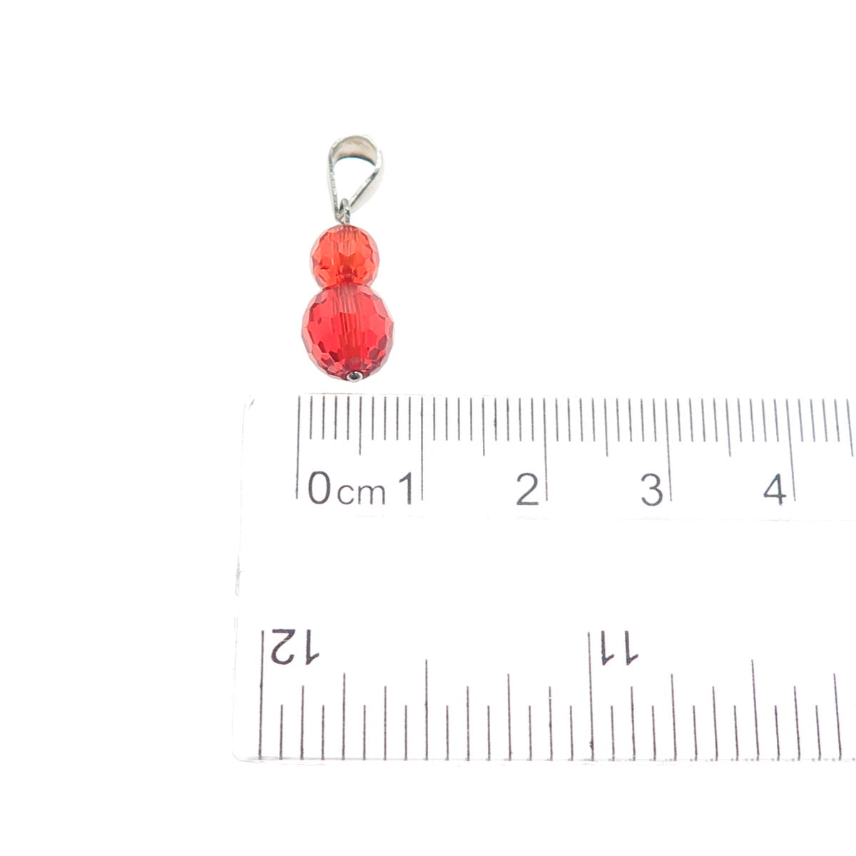 925 Sterling Silver Vintage Red Glass Crystal Beaded Minimalist Charm Pendant