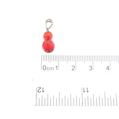 925 Sterling Silver Vintage Red Glass Crystal Beaded Minimalist Charm Pendant