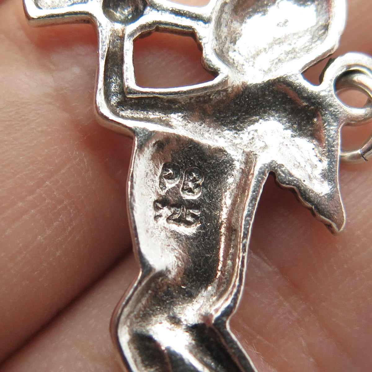 925 Sterling Silver Vintage Cherub & Horn Repousse Pendant