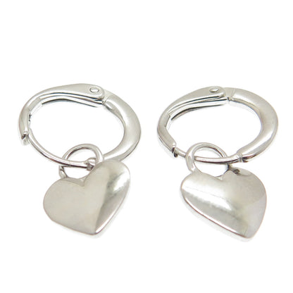 HAN 925 Sterling Silver Heart Tag Charm Hoop Earrings