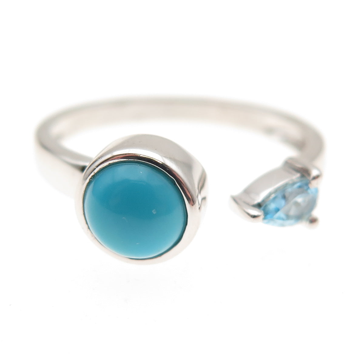 925 Sterling Silver Real Turquoise & Blue Topaz Adjustable Ring Size 8.25