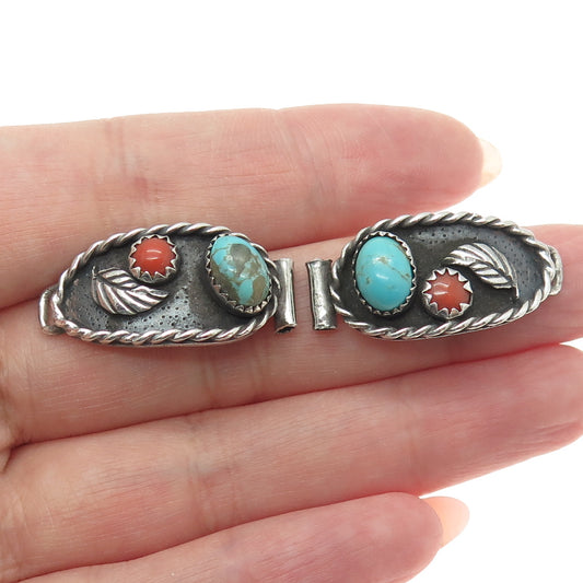 Old Pawn 925 Sterling Silver Vintage Turquoise Coral Feather Watch Band Bracelet