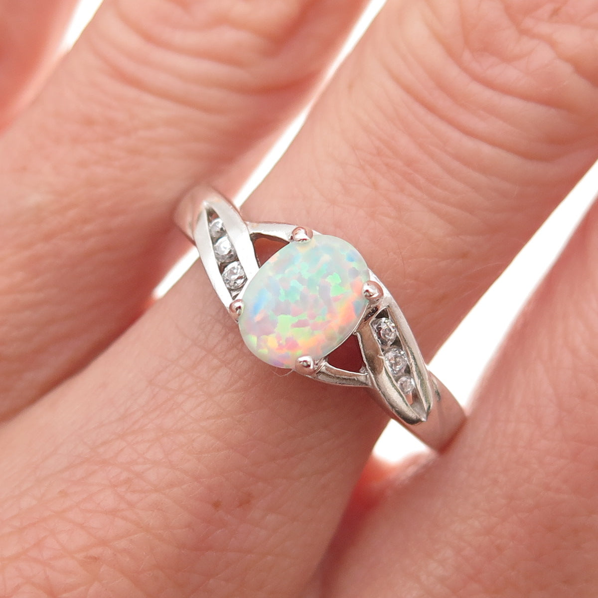RJ Graziano 925 Sterling Silver Real Opal & C Z Ring Size 10.25