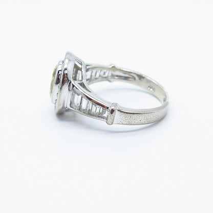 925 Sterling Silver White & Citrine-Tone C Z Ring Size 7.25