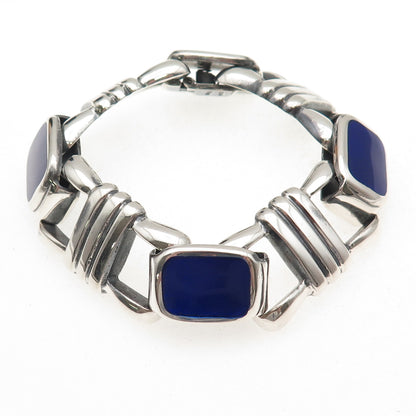 925 Sterling Silver Vintage Italy Real Lapis Heavy 76.4g Anchor Link Bracelet 7"